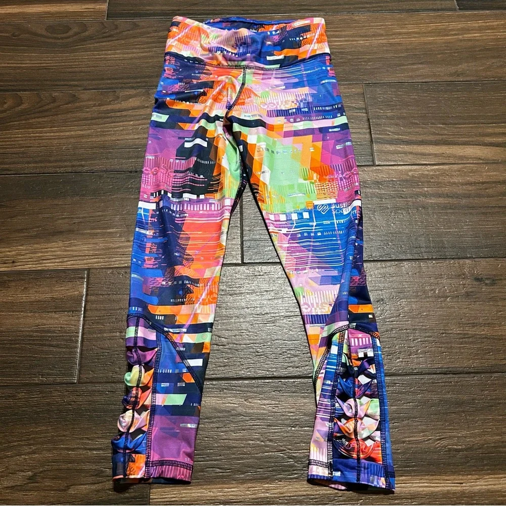 Justice Girls Leggings Medium 10 Multi Color Pink‎ Purple Orange Open Design Leg